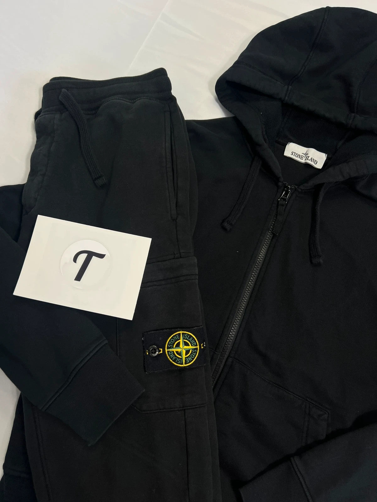 Stone Island Black Fleece Zip Up Hoodie & Cargo Tracksuit Bottom Set Black