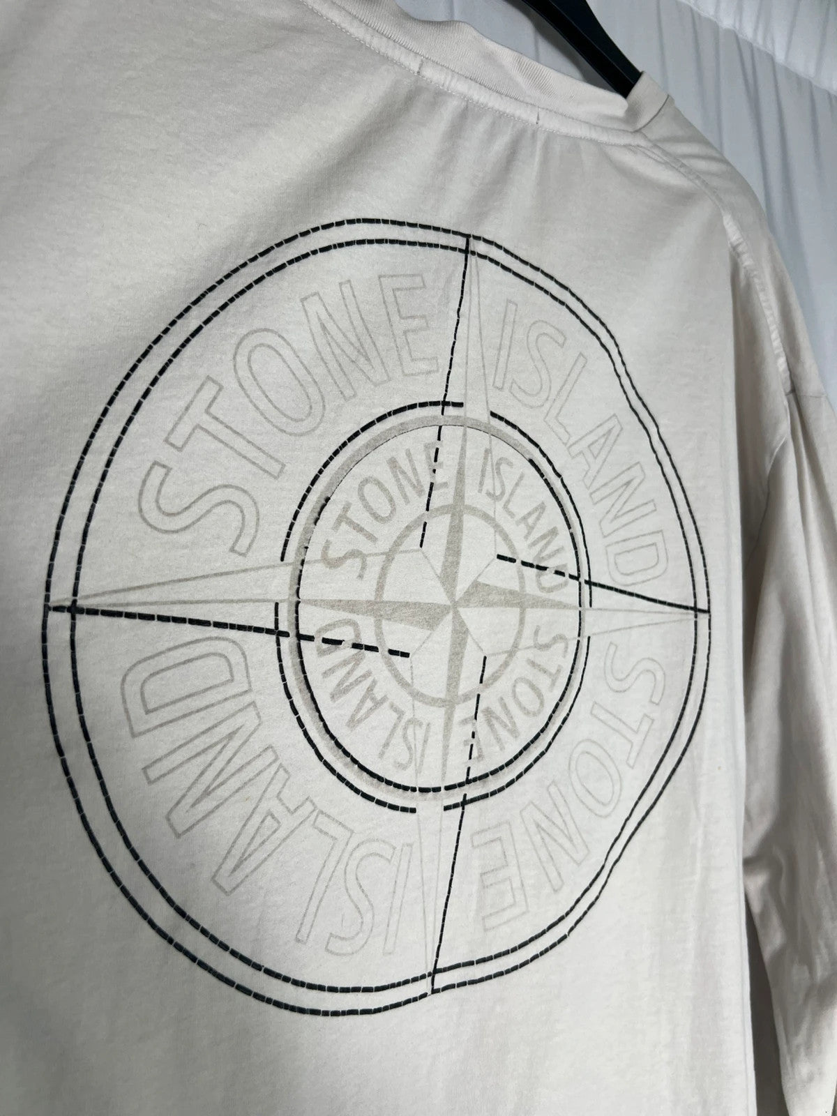 Stone Island Long Sleeve White Tshirt Compass Print