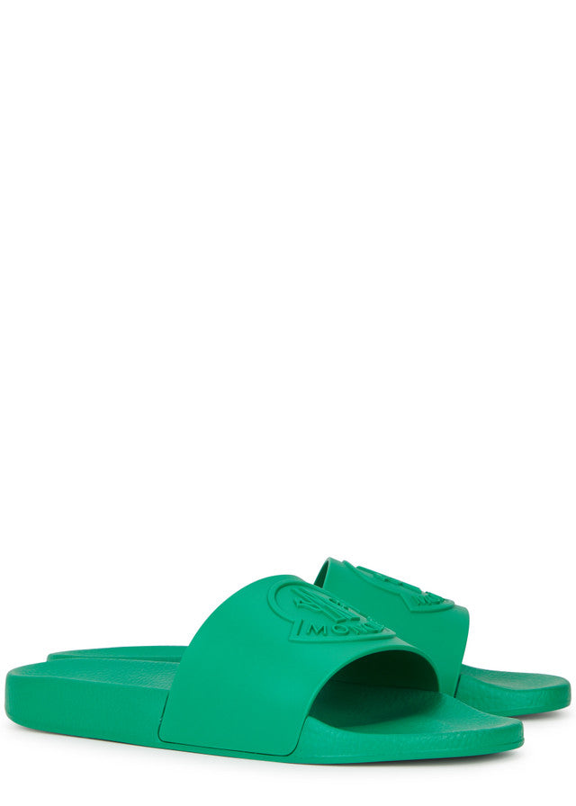 Moncler Basile Logo Embossed Sliders Green