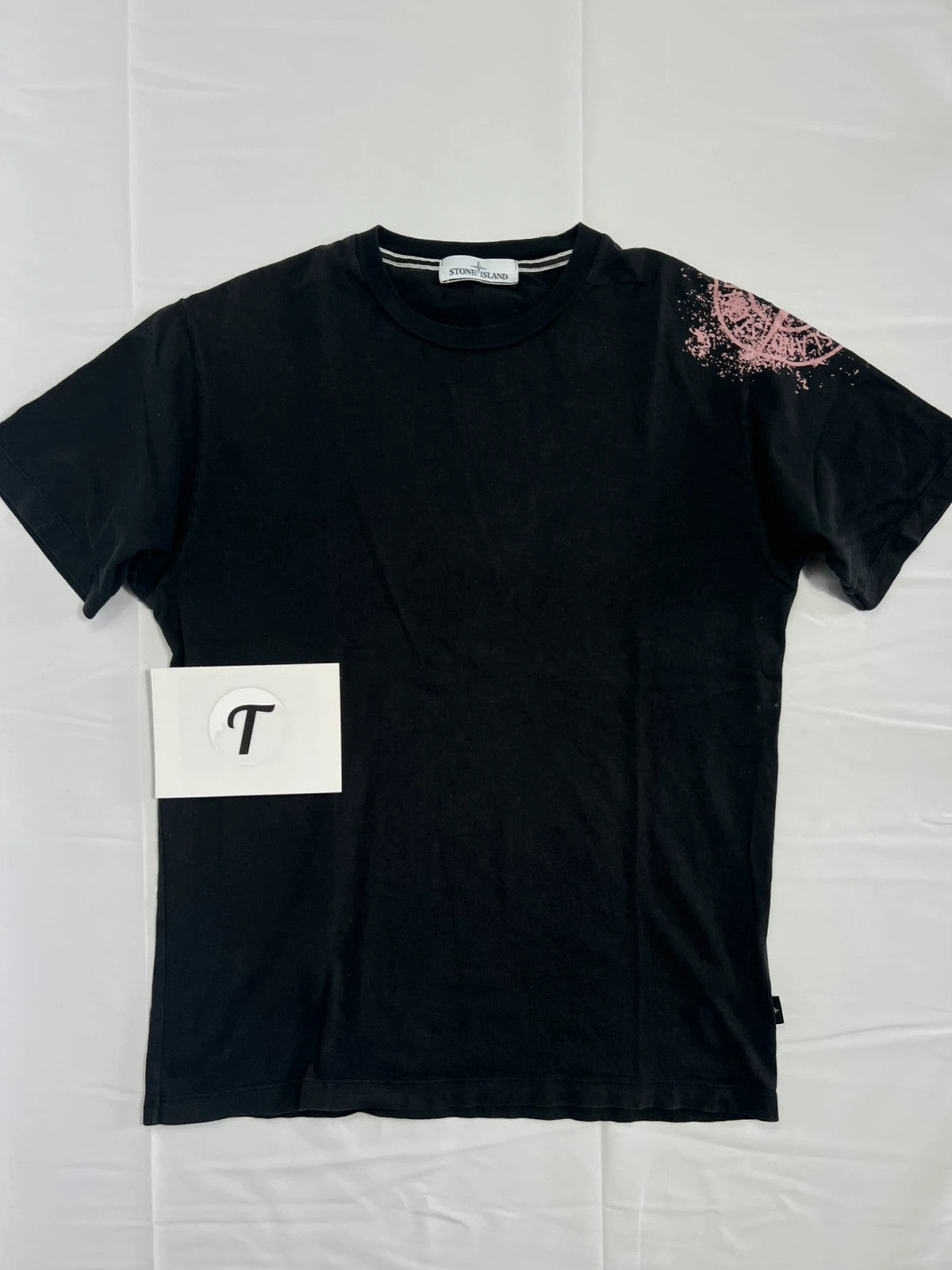 Stone Island Shoulder Logo Black Tshirt Paint Splatter