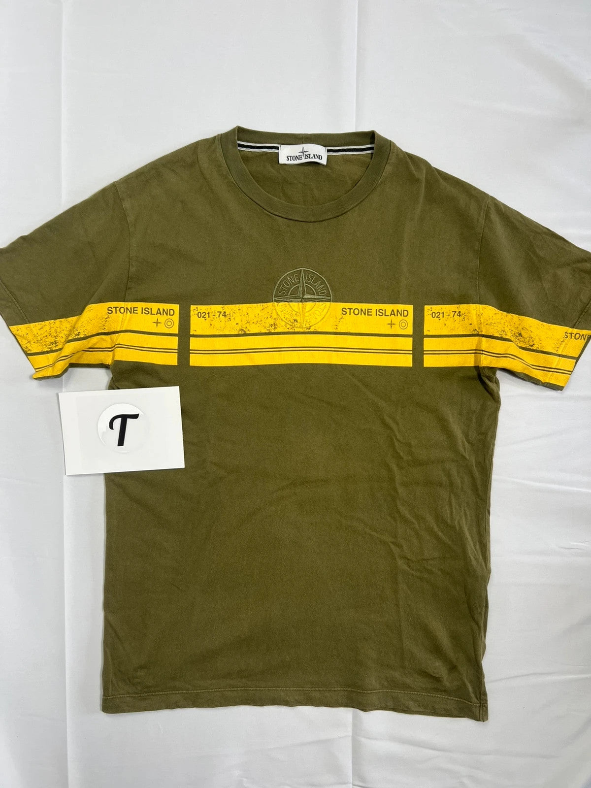 Stone Island Yellow / Khaki Box Stripe Logo Tshirt
