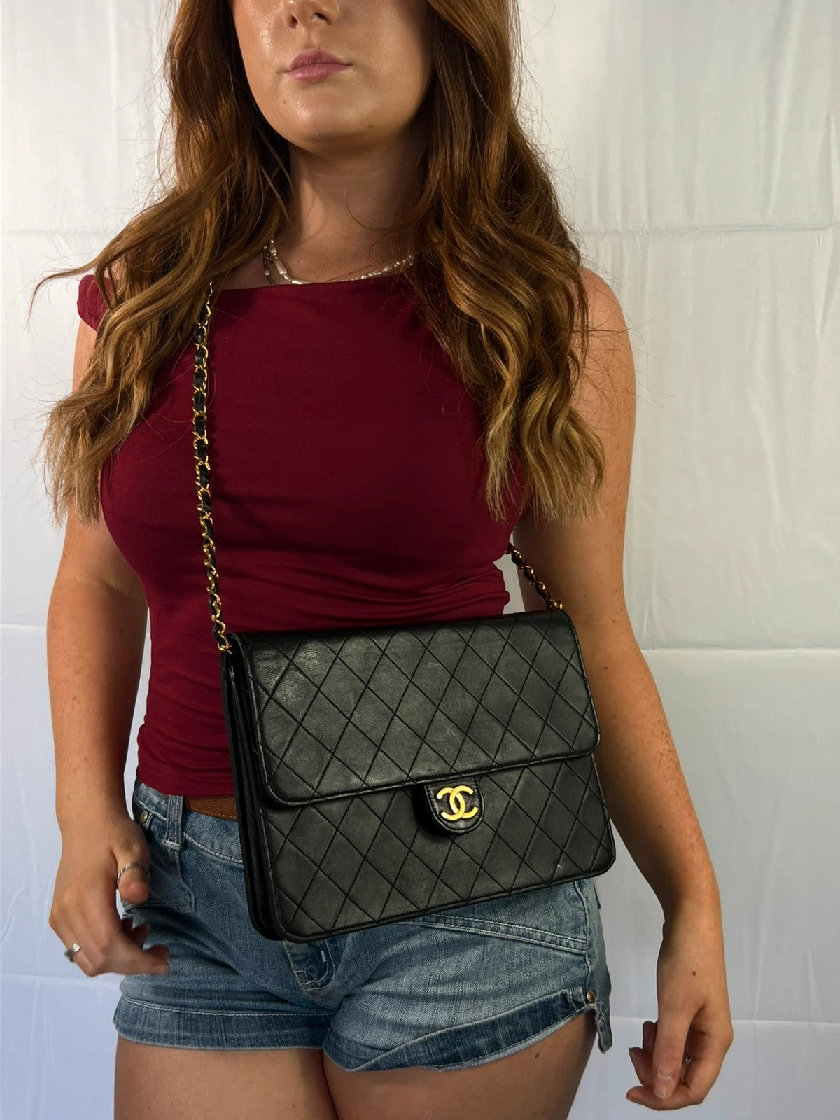 Chanel Matelasse Classic Single Flap Chain Shoulder Bag Lamb Skin Black Gold CC 1990s