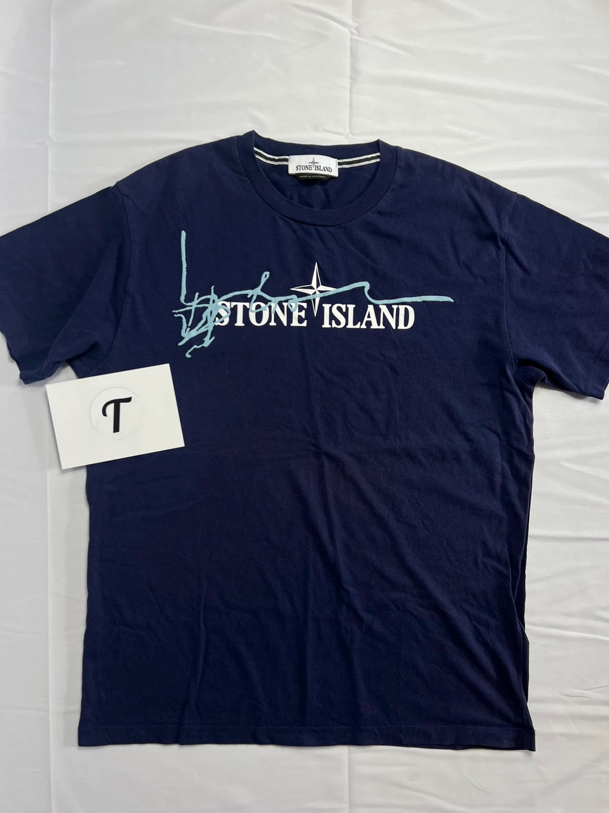 Stone Island Navy Script Tshirt XL