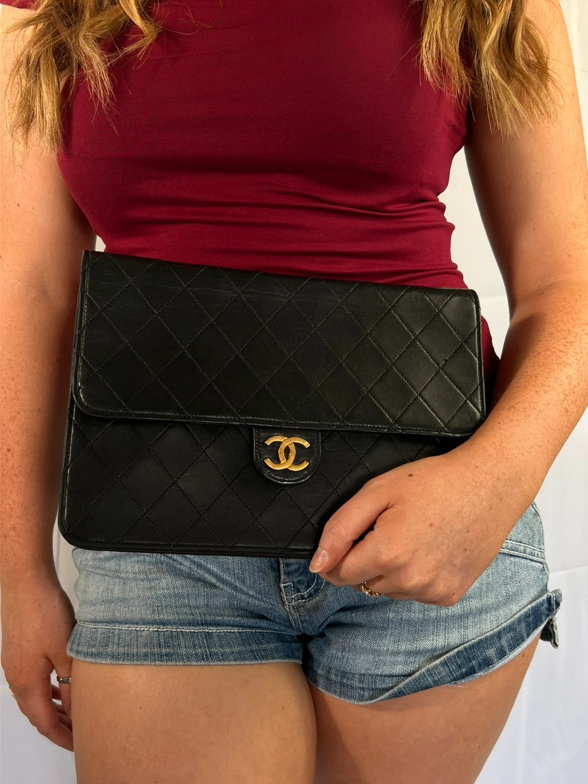 Chanel Matelasse Classic Single Flap Chain Shoulder Bag Lamb Skin Black Gold CC 1990s