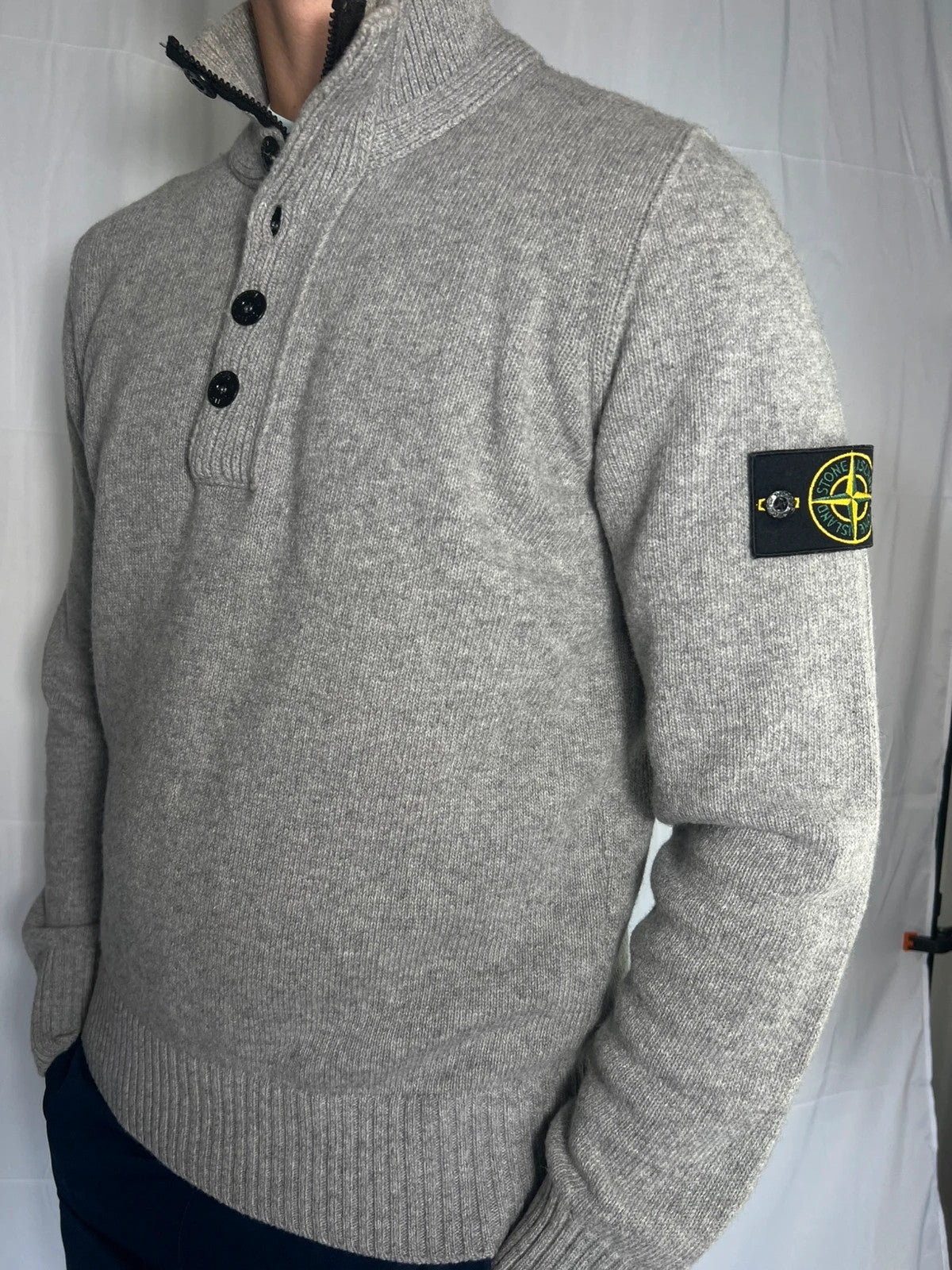Stone Island 1/4 Zip Quarter Zip Wool Grey