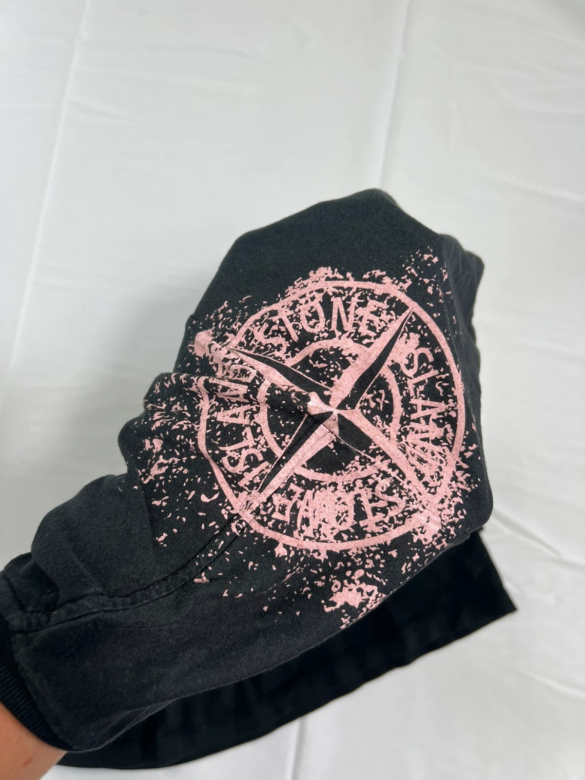 Stone Island Shoulder Logo Black Tshirt Paint Splatter
