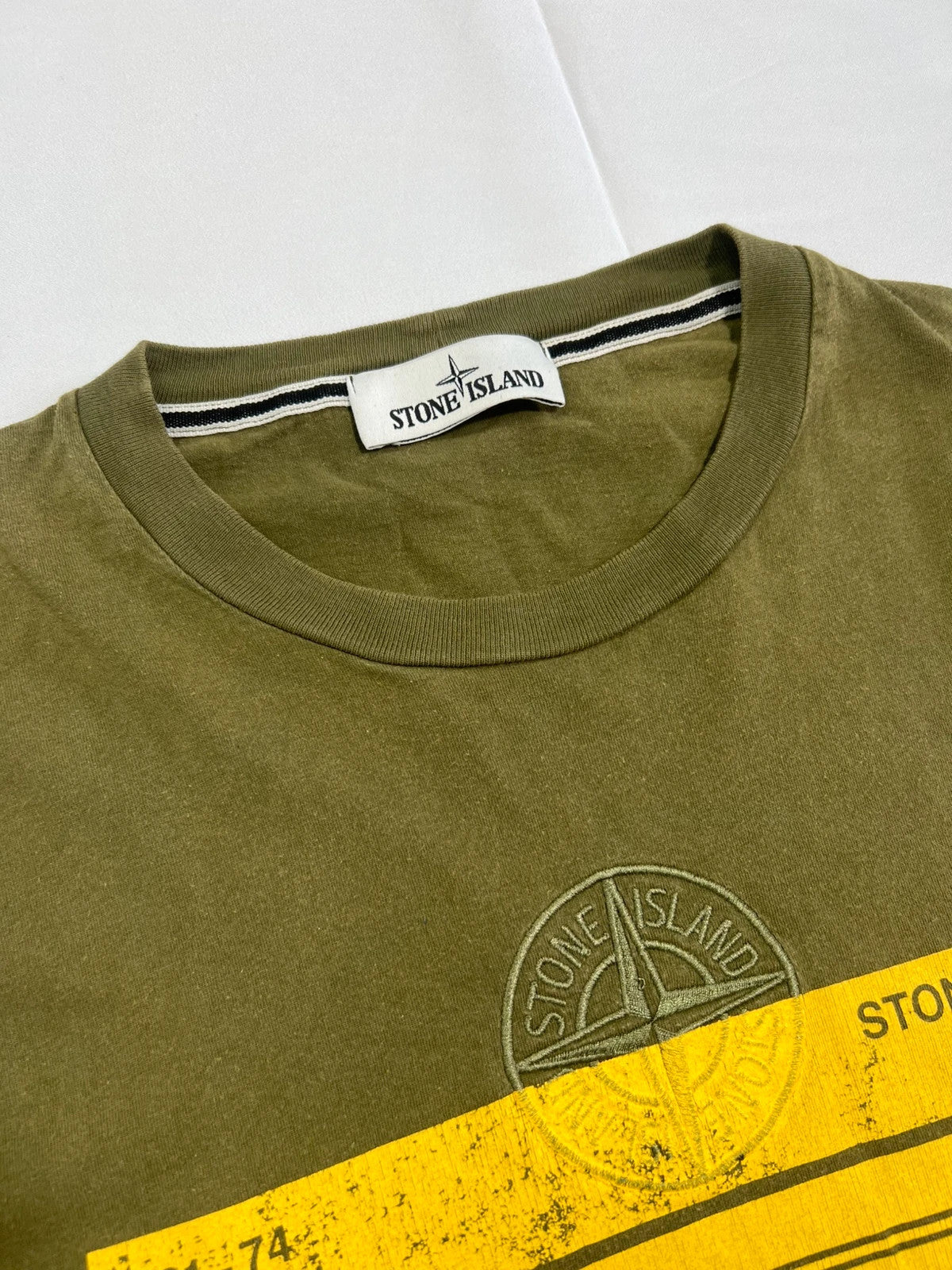 Stone Island Yellow / Khaki Box Stripe Logo Tshirt