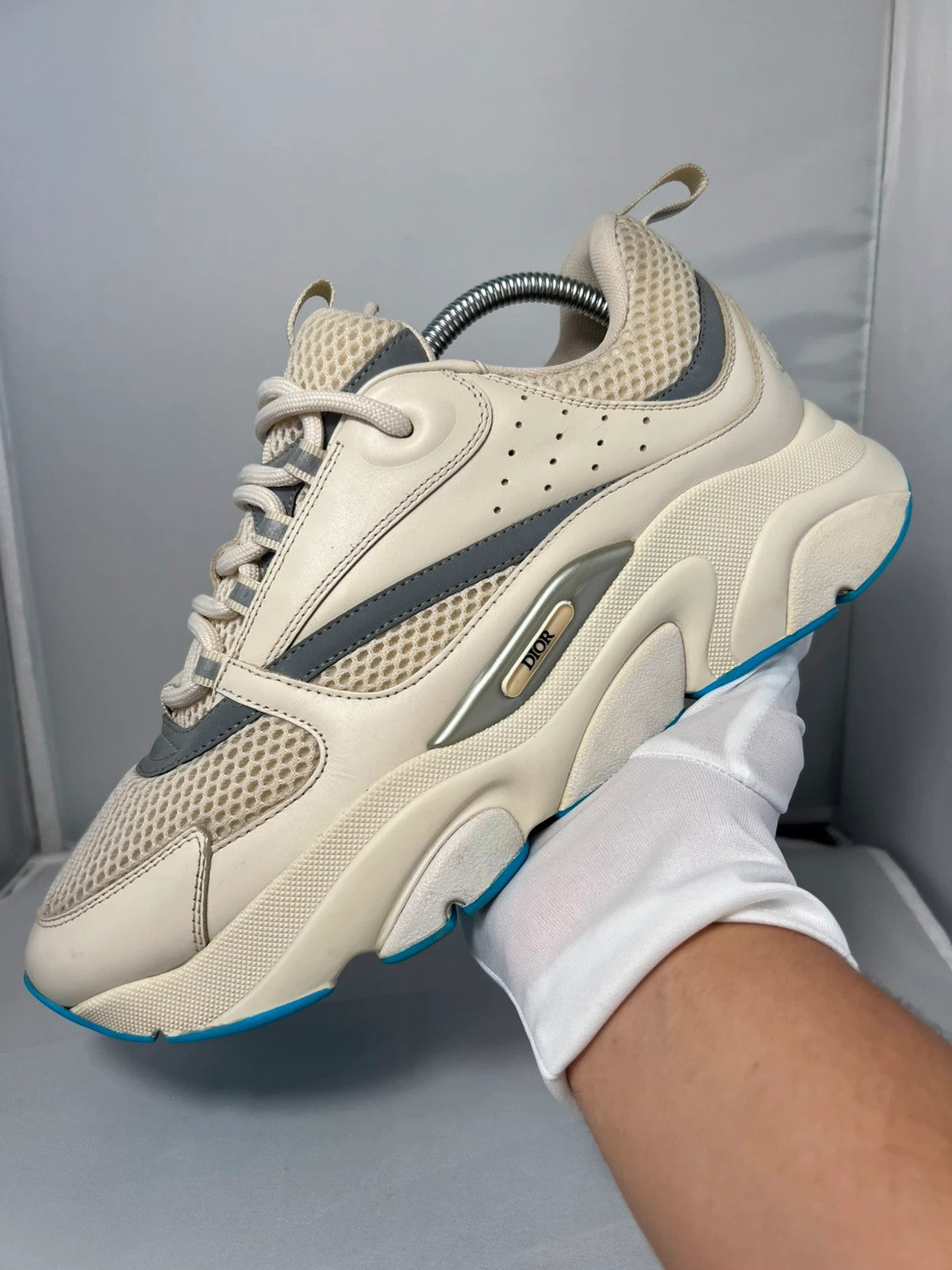 DIOR B22 Cream/White & Baby Blue Trainer Runners UK9 EU43