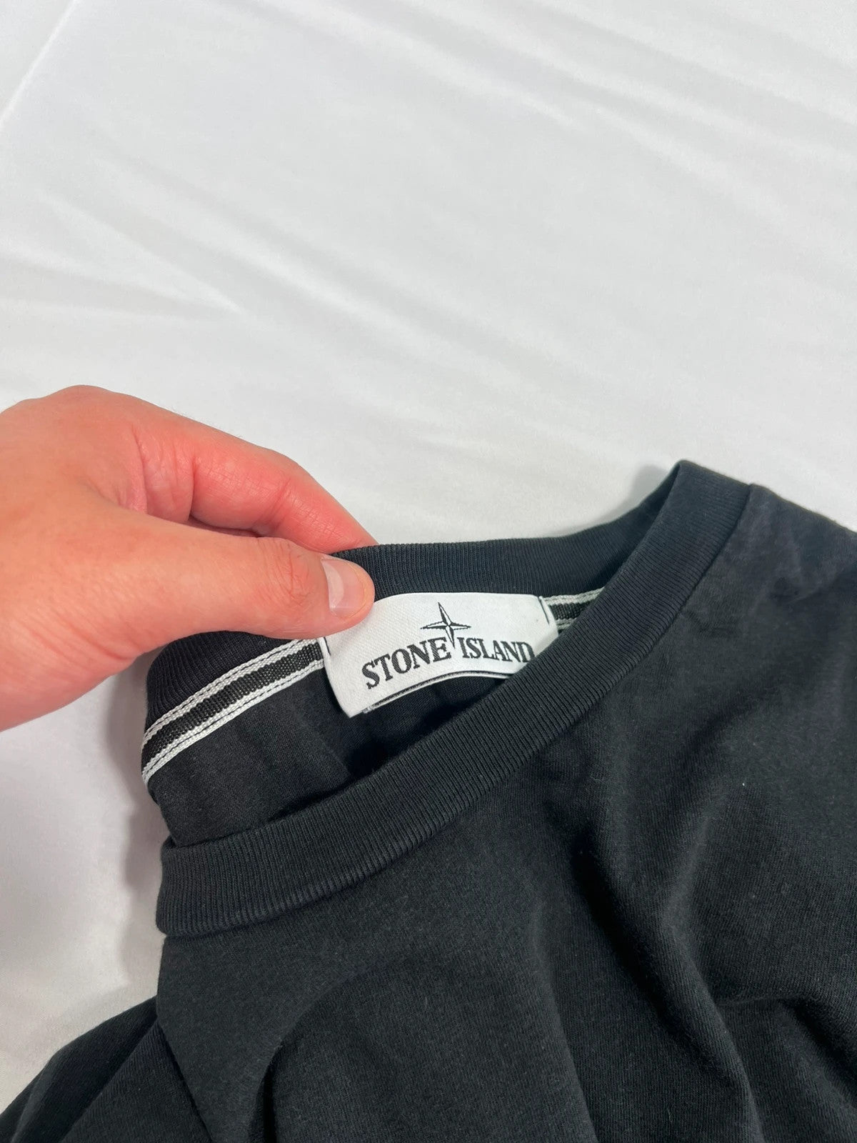 Stone Island Shoulder Logo Black Tshirt Paint Splatter