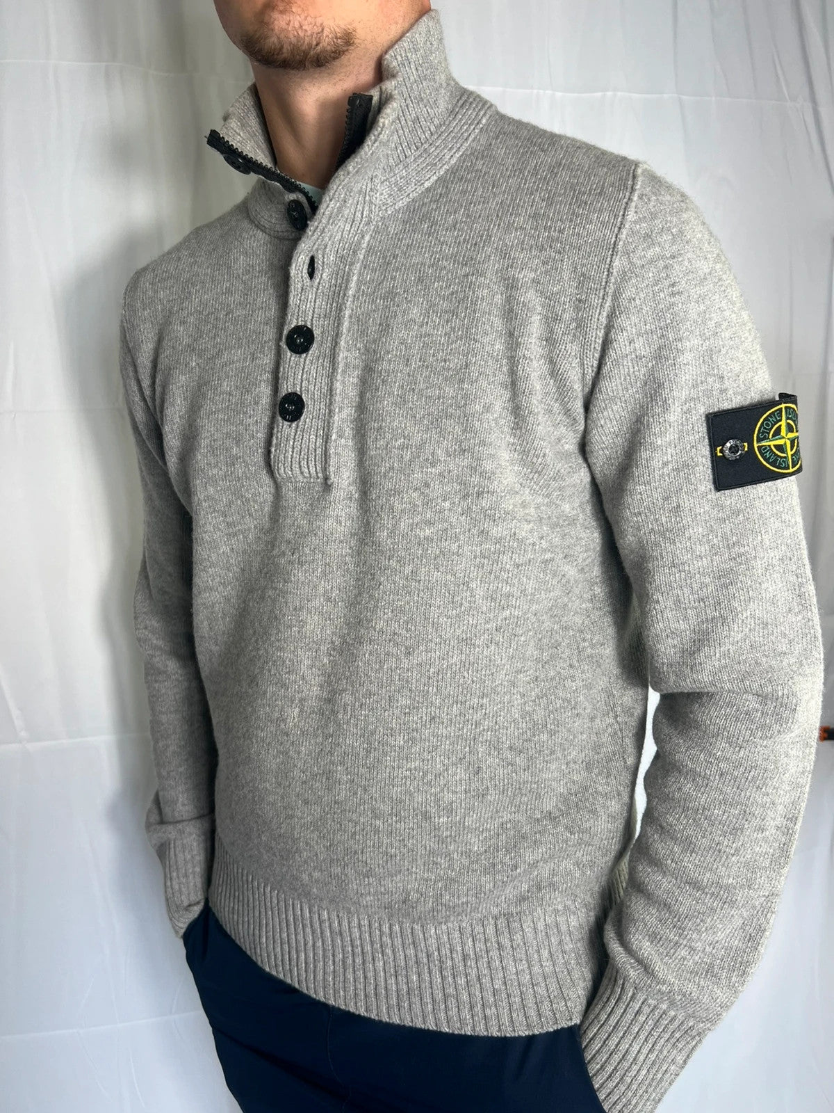 Stone Island 1/4 Zip Quarter Zip Wool Grey