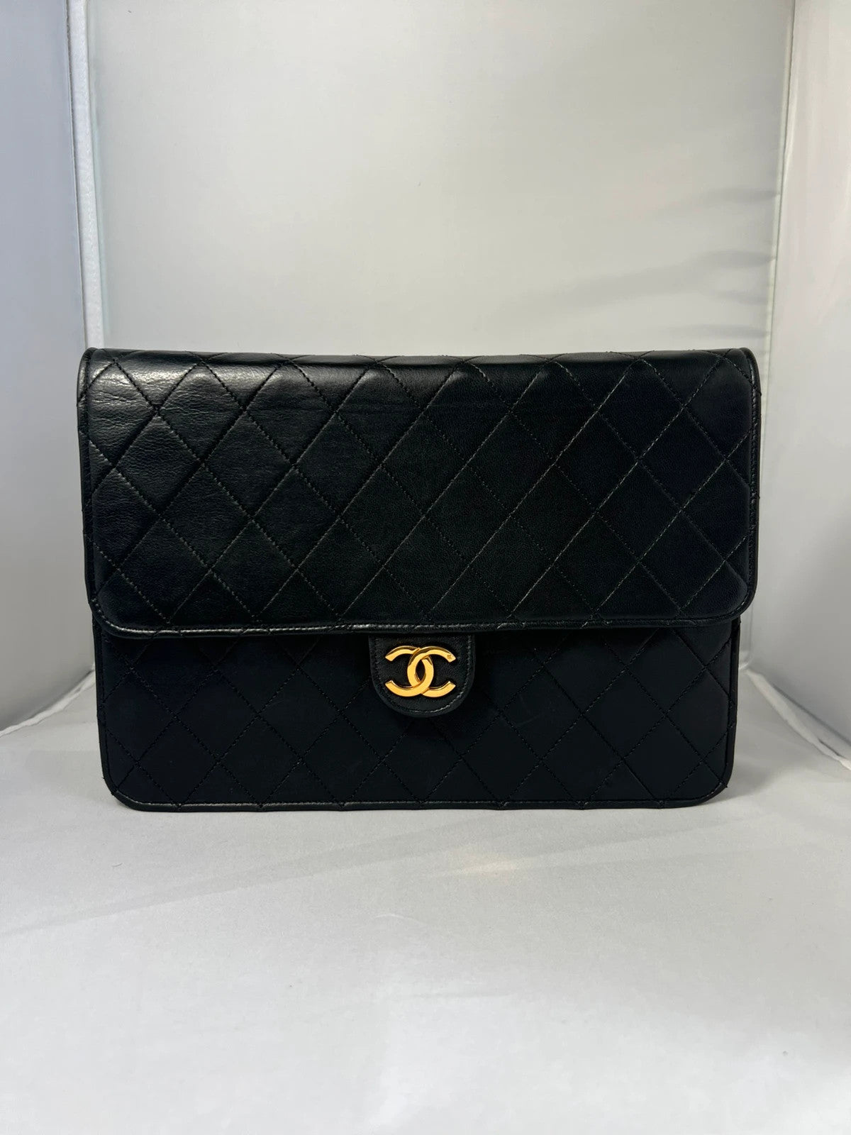 Chanel Matelasse Classic Single Flap Chain Shoulder Bag Lamb Skin Black Gold CC 1990s