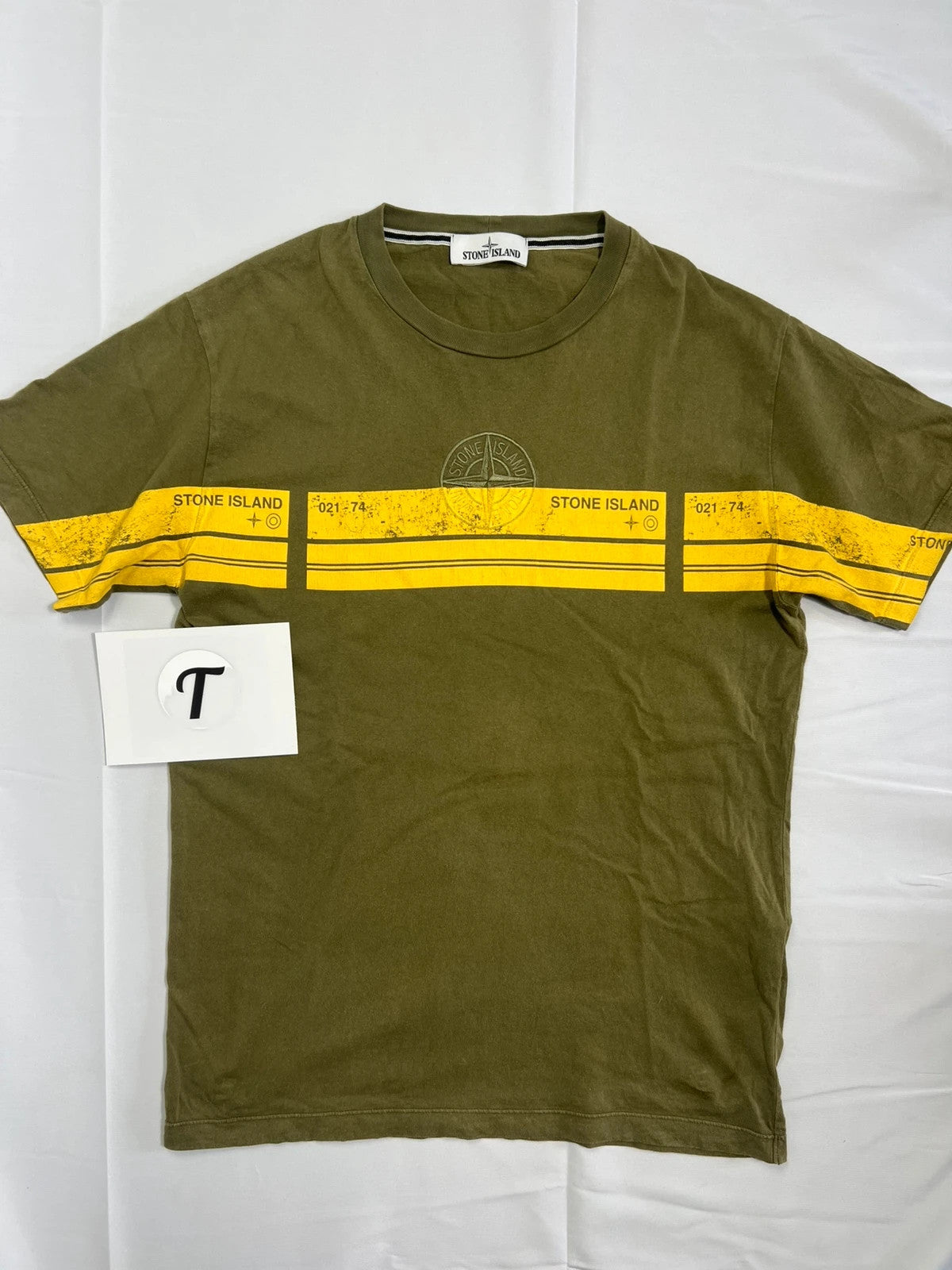 Stone Island Yellow / Khaki Box Stripe Logo Tshirt
