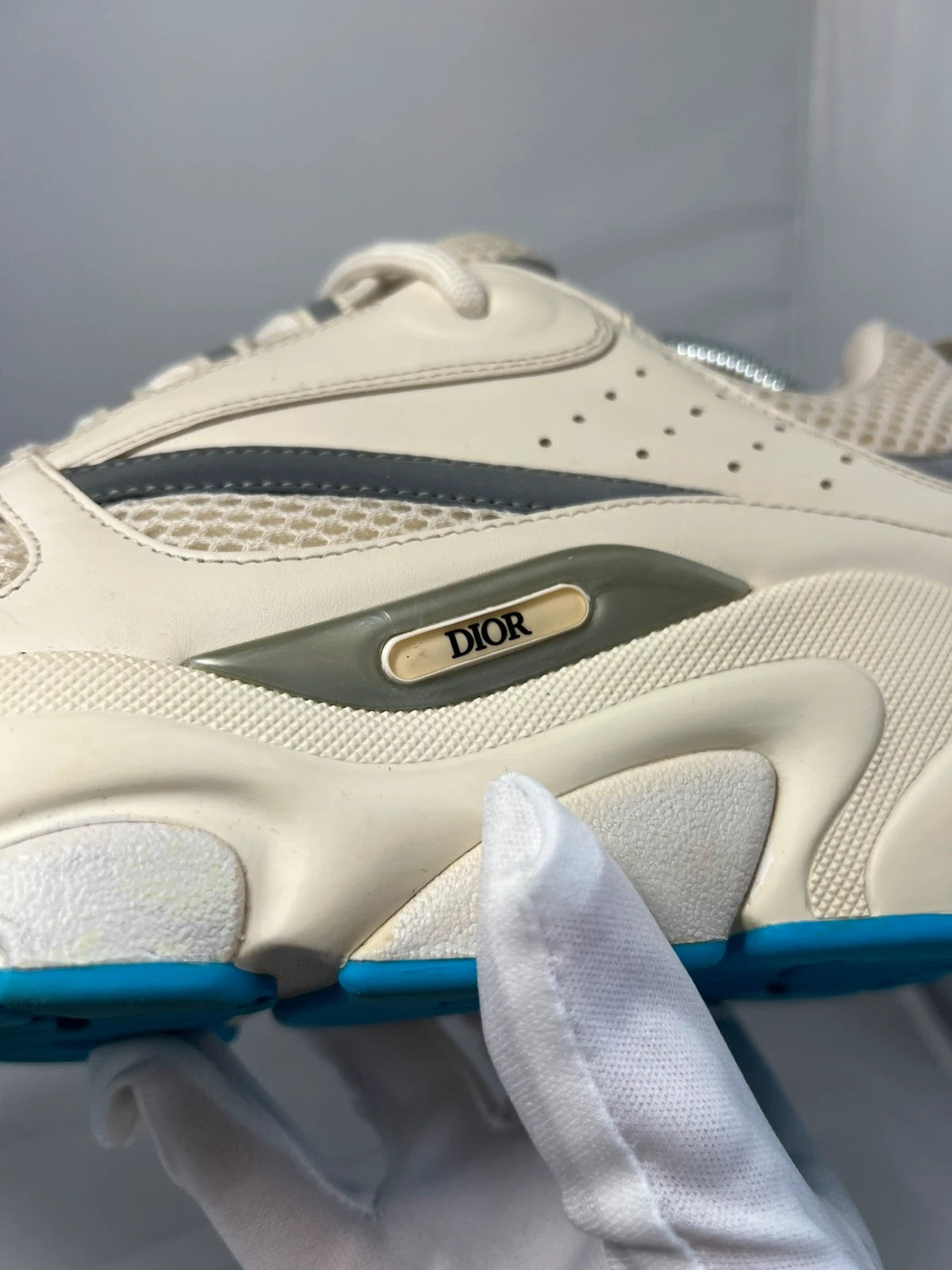 DIOR B22 Cream/White & Baby Blue Trainer Runners UK9 EU43