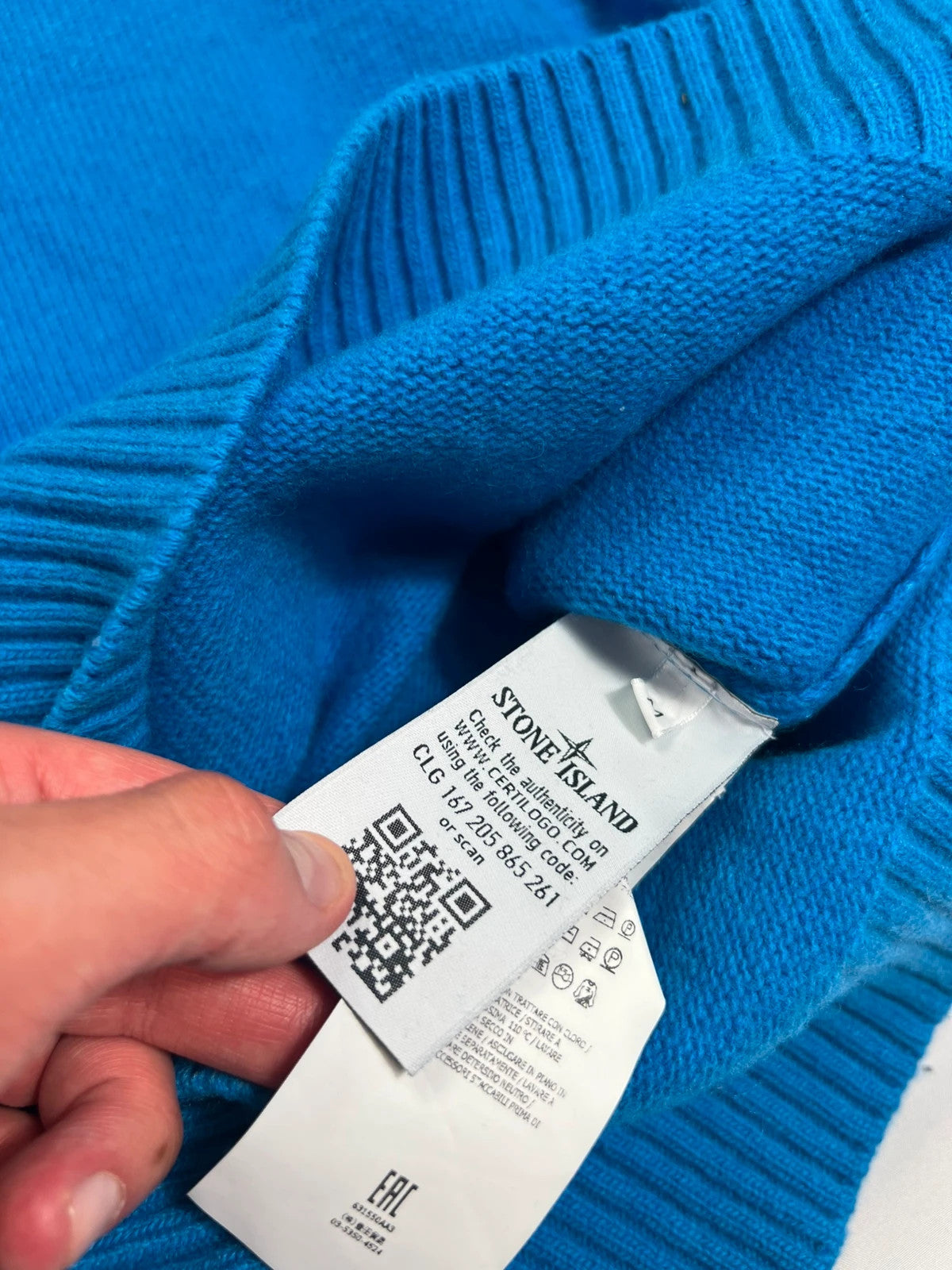 Stone Island Avio Blue Wool Woolen Sweatshirt