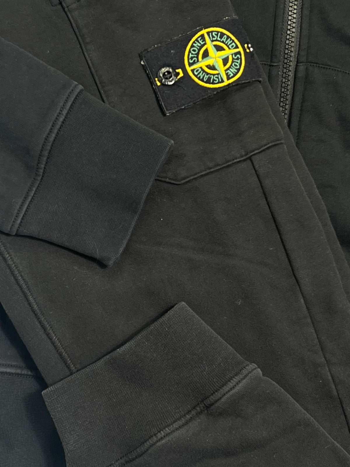 Stone Island Black Fleece Zip Up Hoodie & Cargo Tracksuit Bottom Set Black