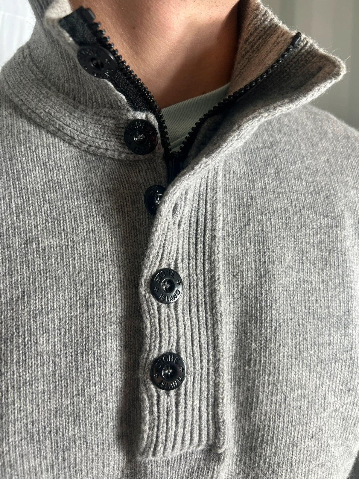 Stone Island 1/4 Zip Quarter Zip Wool Grey