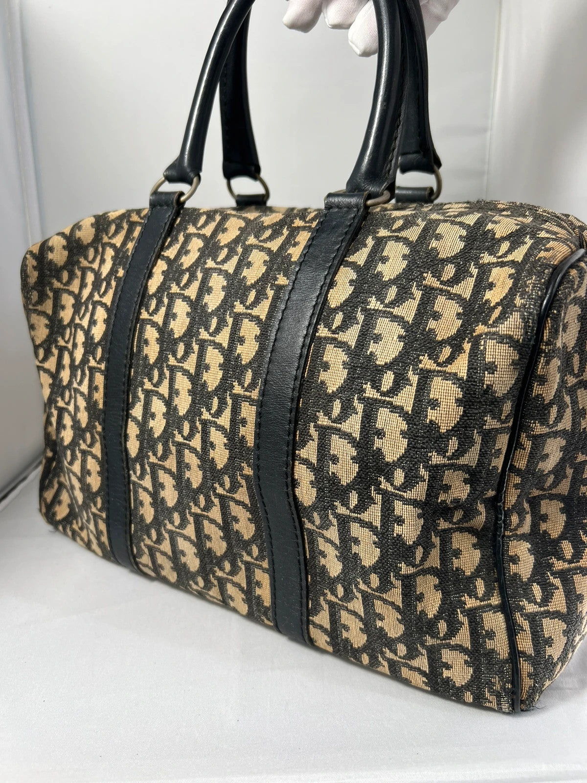 Christian Dior Trotter Oblique Canvas Boston Bag Black Unisex